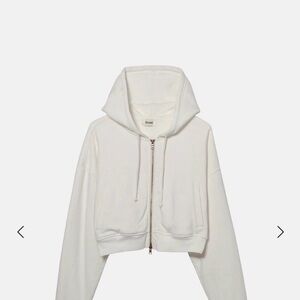 Elwood Cropped White Zip-Up Hoodie with Drawstring Hood